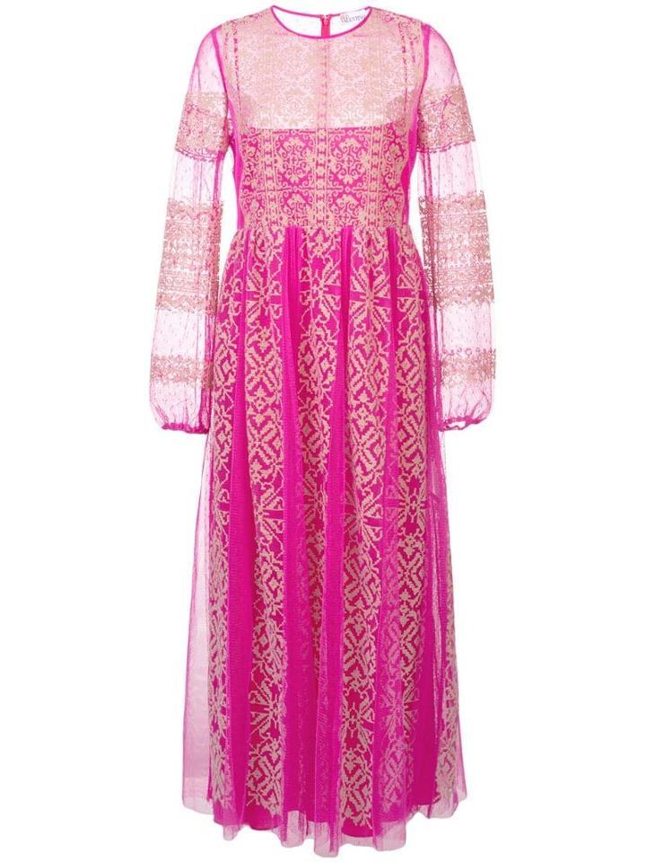 Red Valentino Lace Detail Long Tulle Dress - Pink
