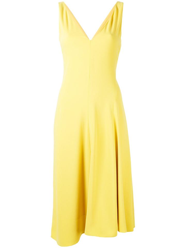 Theory - V-neck Asymmetric Hem Dress - Women - Polyester/triacetate - 8, Yellow/orange, Polyester/triacetate
