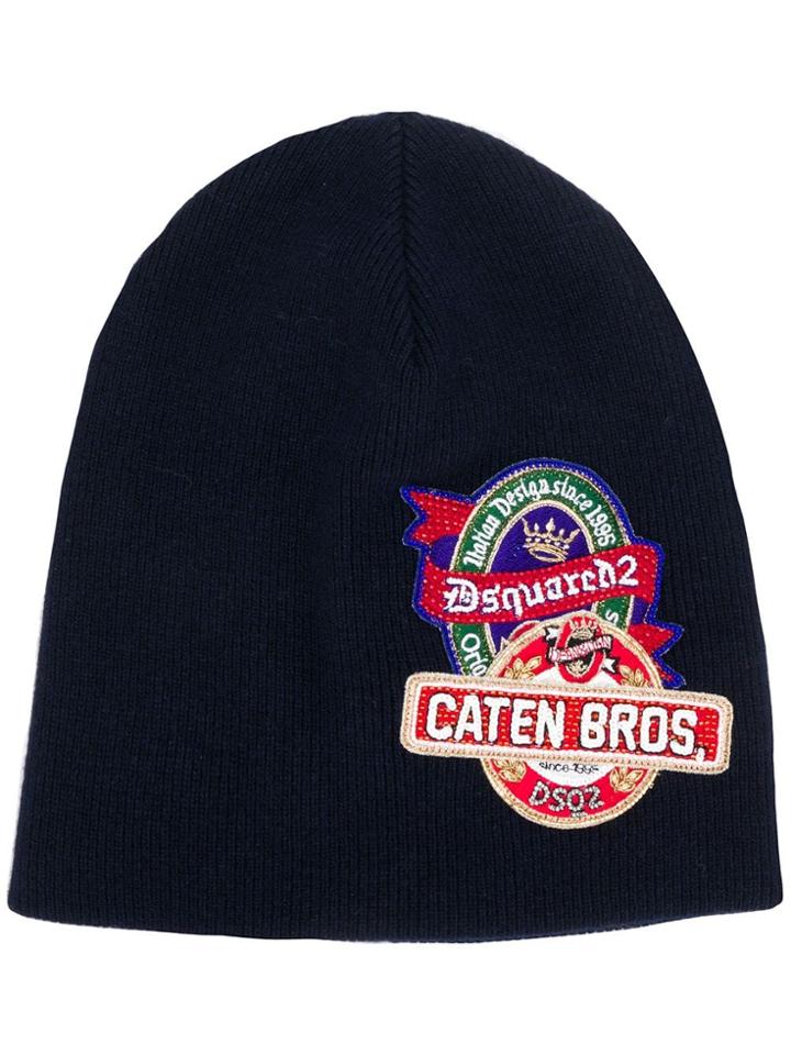 Dsquared2 Beaded Patch Beanie - Blue