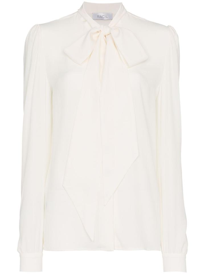 Racil Long Sleeve Silk Blouse With Tie Neck - Nude & Neutrals