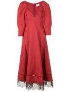 Khaite Puff Sleeve Lace Hem Dress - Red