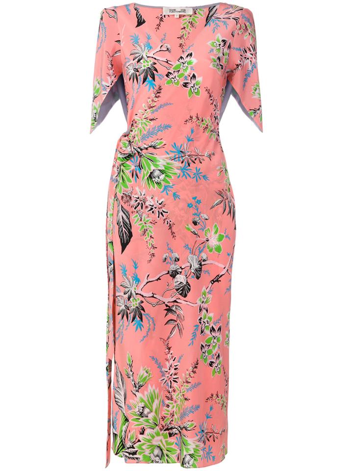 Diane Von Furstenberg Floral Midi Dress - Pink & Purple