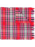 Closed Check Print Frayed Scarf - Red