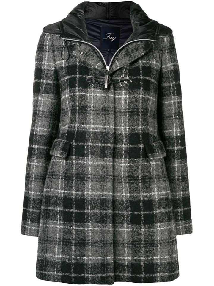 Fay Tartan Pattern Coat - Grey