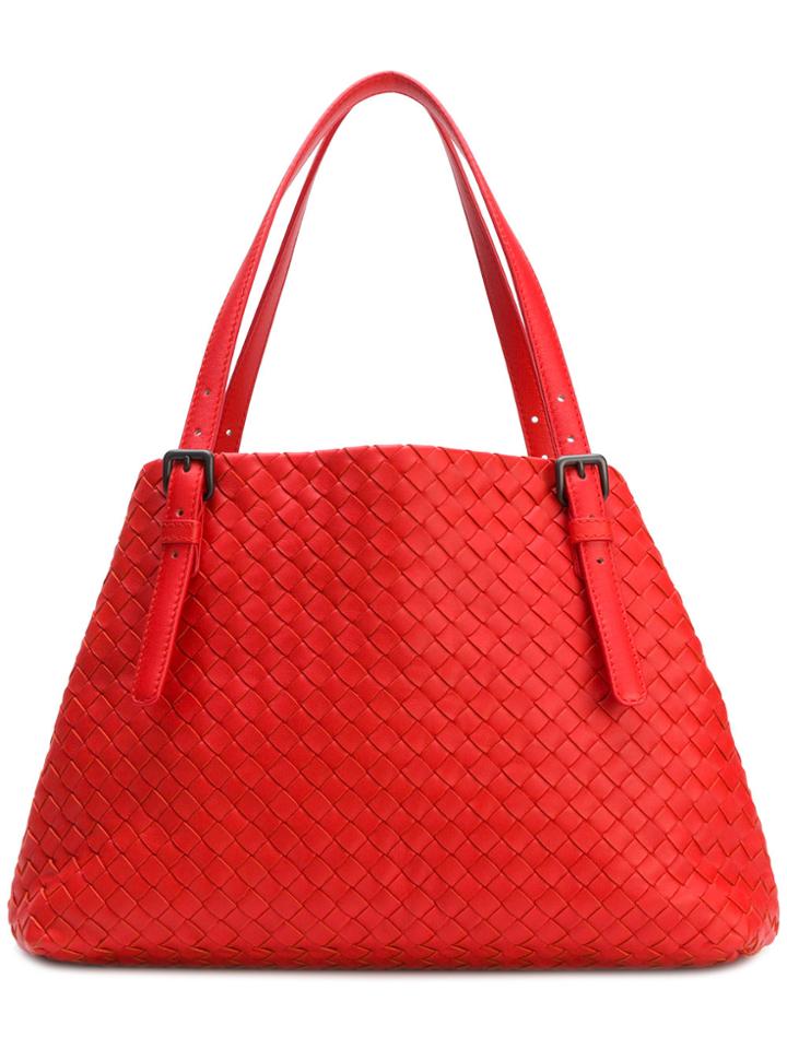 Bottega Veneta Vesuvio Intrecciato Nappa Medium Tote Bag - Red