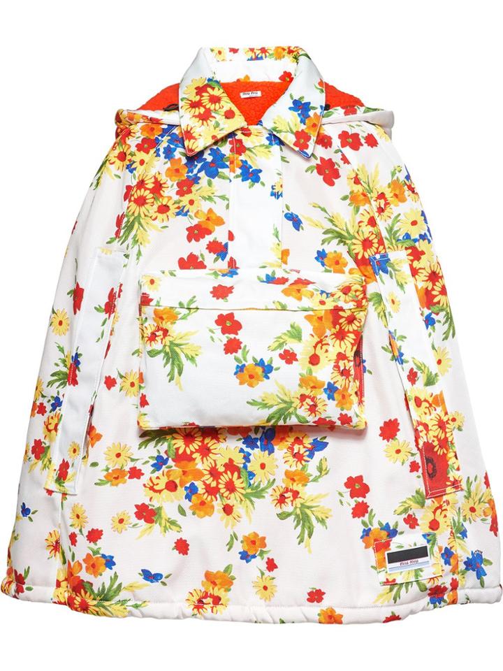 Miu Miu Floral Panama Cape - White