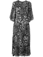 Saint Laurent Leopard Print Flared Dress, Women's, Size: 38, Black, Viscose/silk