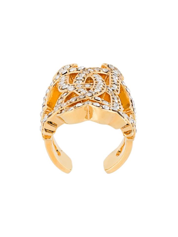 Roberto Cavalli Swarovski Crystal Logo Ring