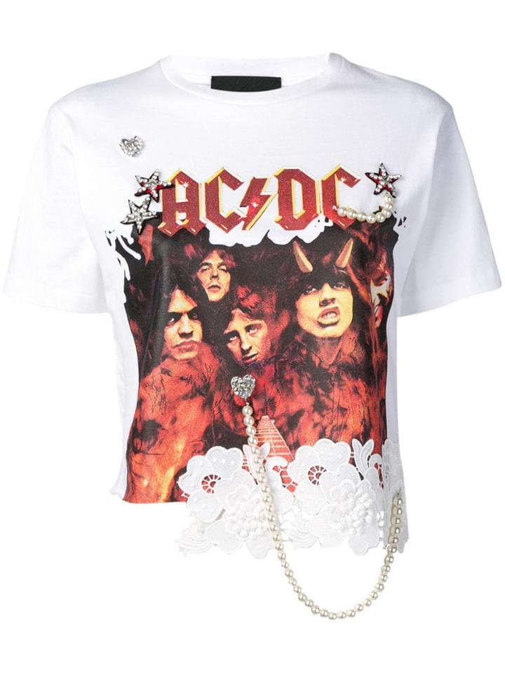 Tiger In The Rain Cropped Ac/dc T-shirt - White