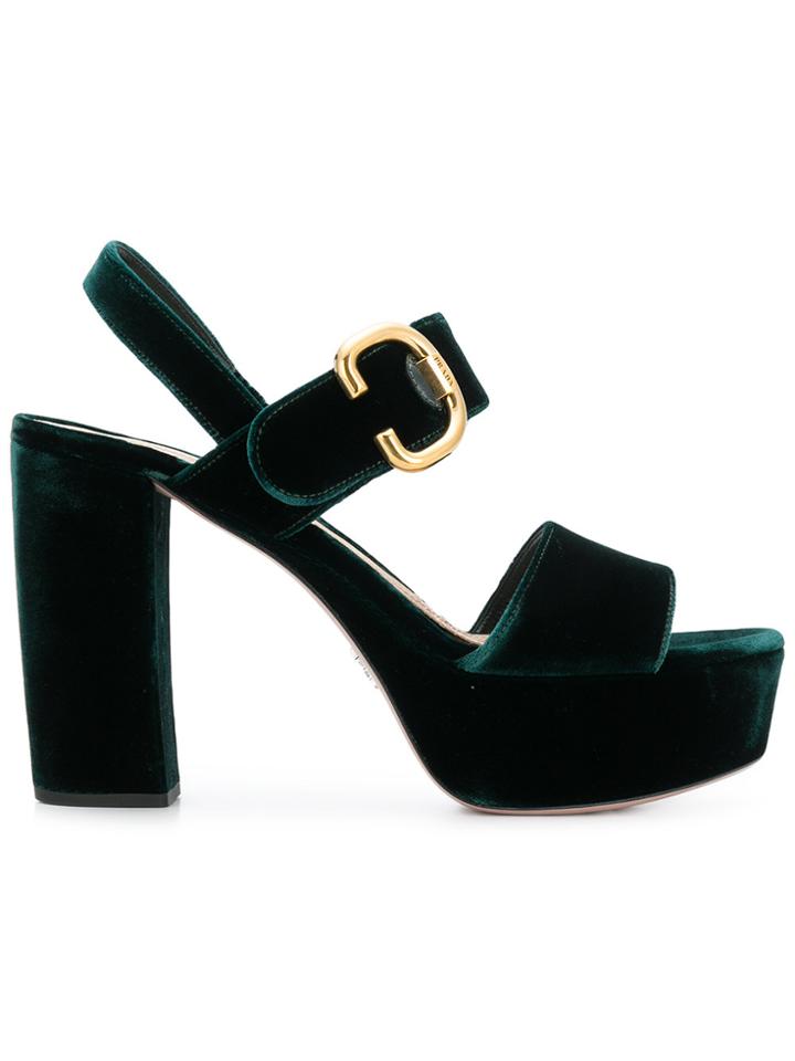 Prada Velvet Platform Sandals - Green