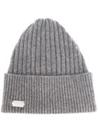 Philipp Plein Ribbed Knit Beanie, Men's, Grey, Cashmere