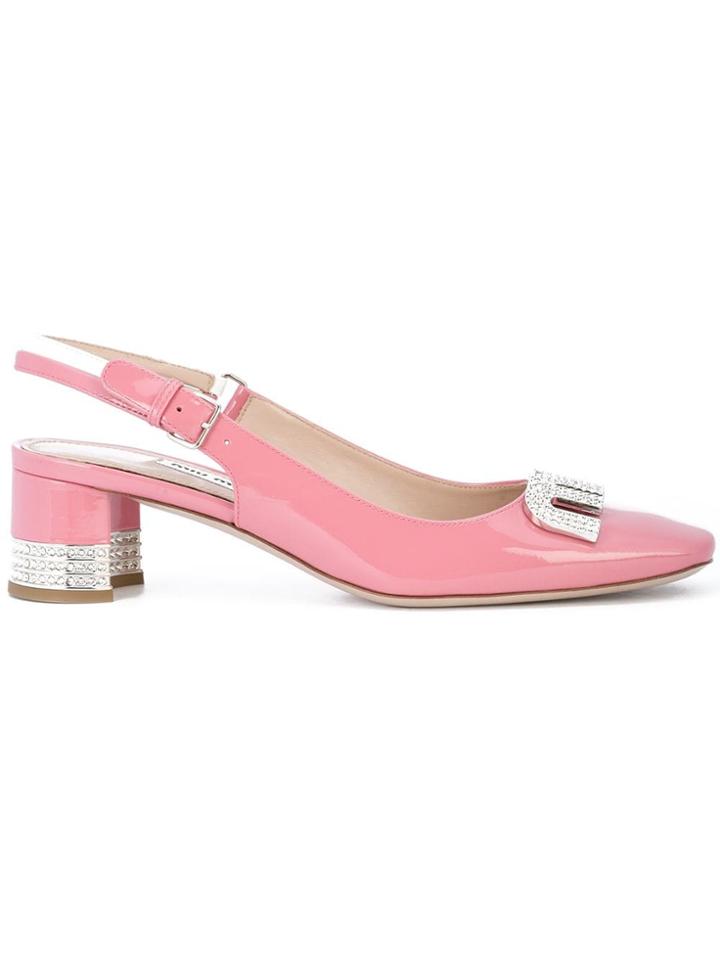 Miu Miu Embellished Logo Pumps - Pink