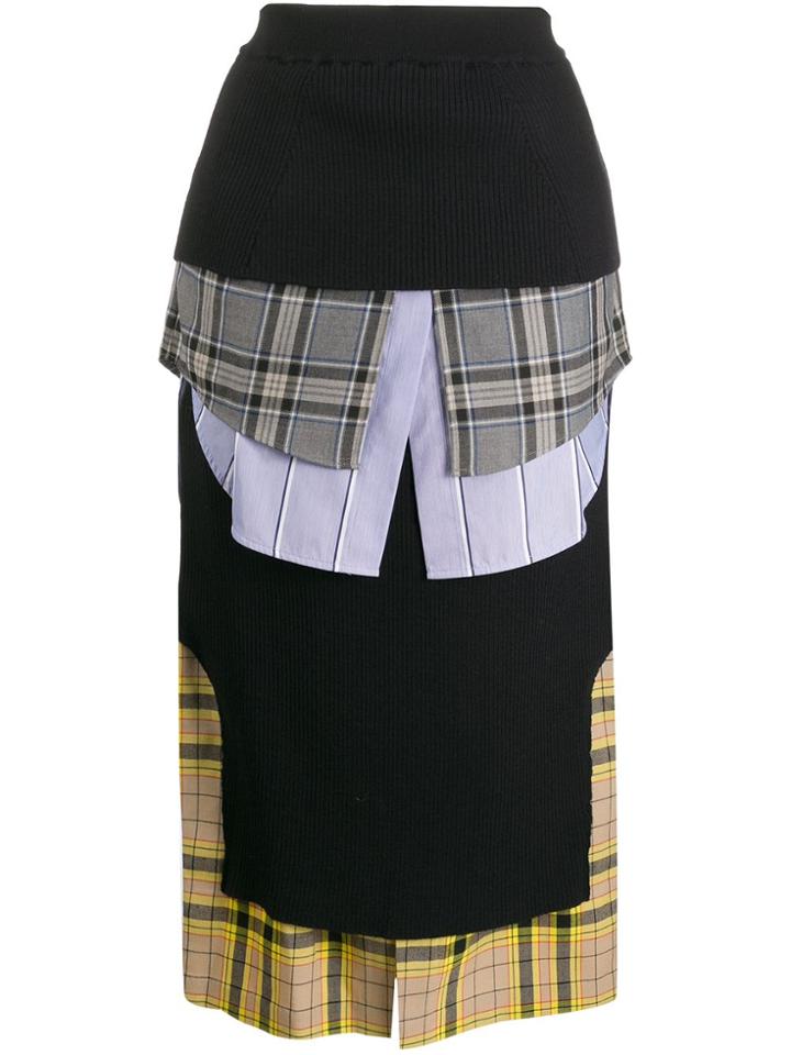 Enföld Layered Plaid Pencil Skirt - Black
