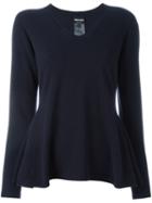 Giorgio Armani V-neck Peplum Jumper, Women's, Size: 46, Blue, Cashmere/virgin Wool
