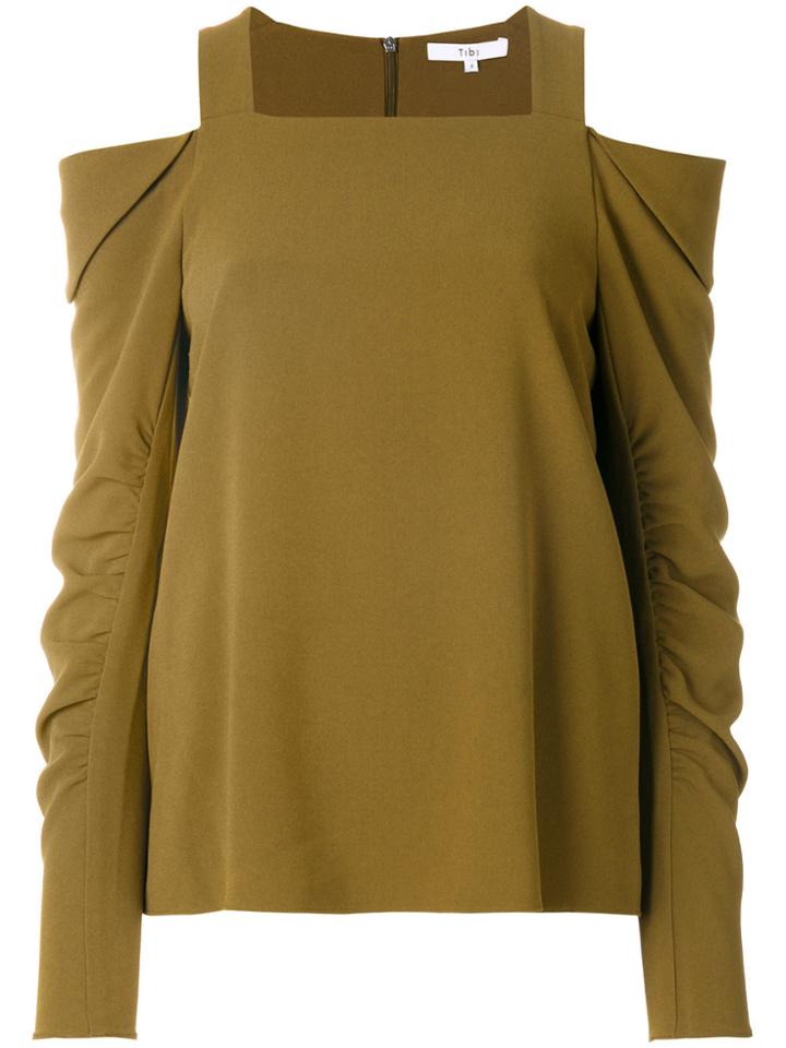 Tibi Shirred Sleeve Top - Green