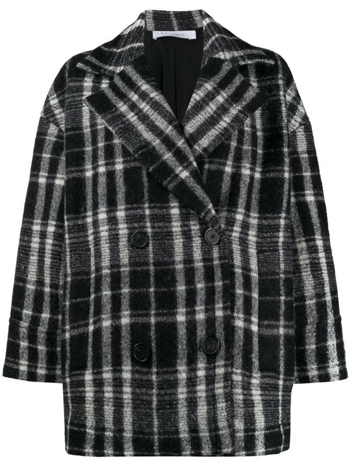 Iro Plaid Double-breasted Coat - Black