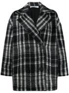 Iro Plaid Double-breasted Coat - Black