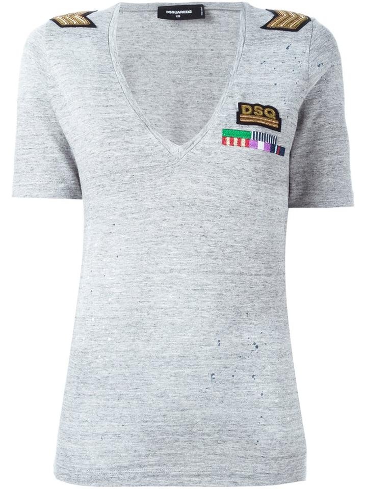 Dsquared2 Military Patch V-neck T-shirt, Women's, Size: Xs, Grey, Cotton