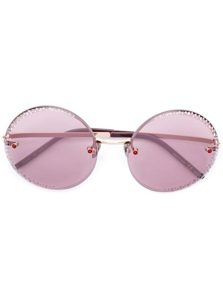 Pomellato Eyewear Round Rhinestone Embellished Sunglasses - Metallic