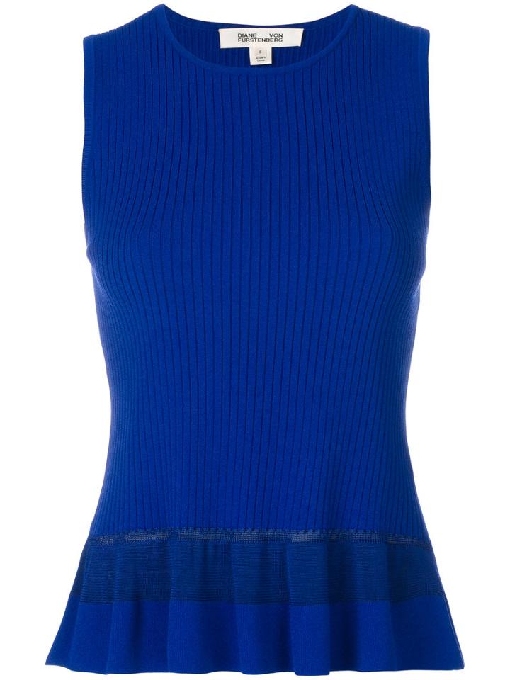Diane Von Furstenberg - Ribbed Ruffled Knitted Blouse - Women - Polyester/rayon/viscose - L, Blue, Polyester/rayon/viscose