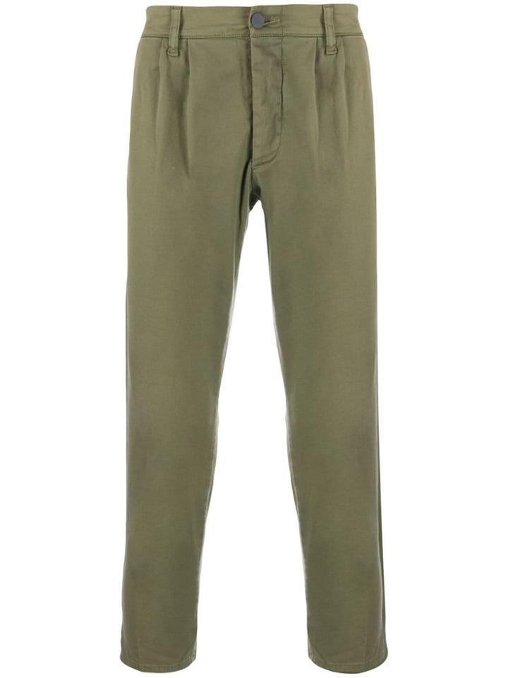 Two Denim Fitted Chino Trousers - Green