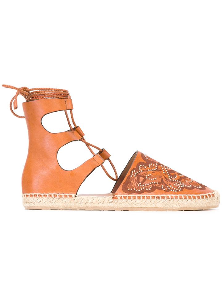 Red Valentino Studded Hummingbird Espadrilles - Brown