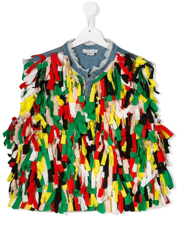 Stella Mccartney Kids Teen Tied-fringe Denim Waistcoat - Blue