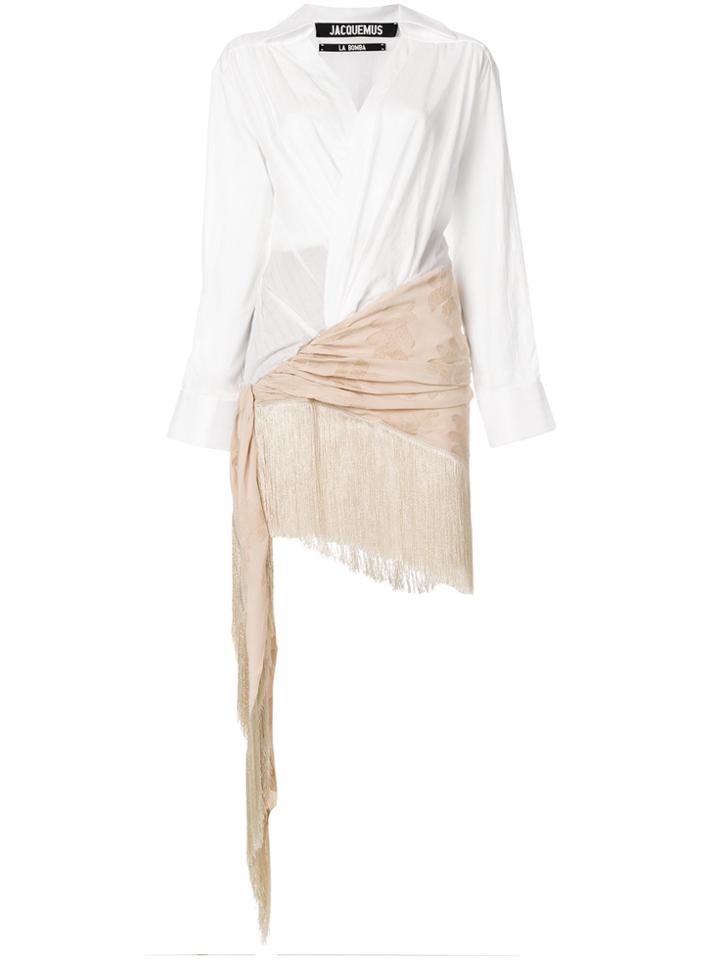 Jacquemus Fringed Asymmetric Shirt Dress - White