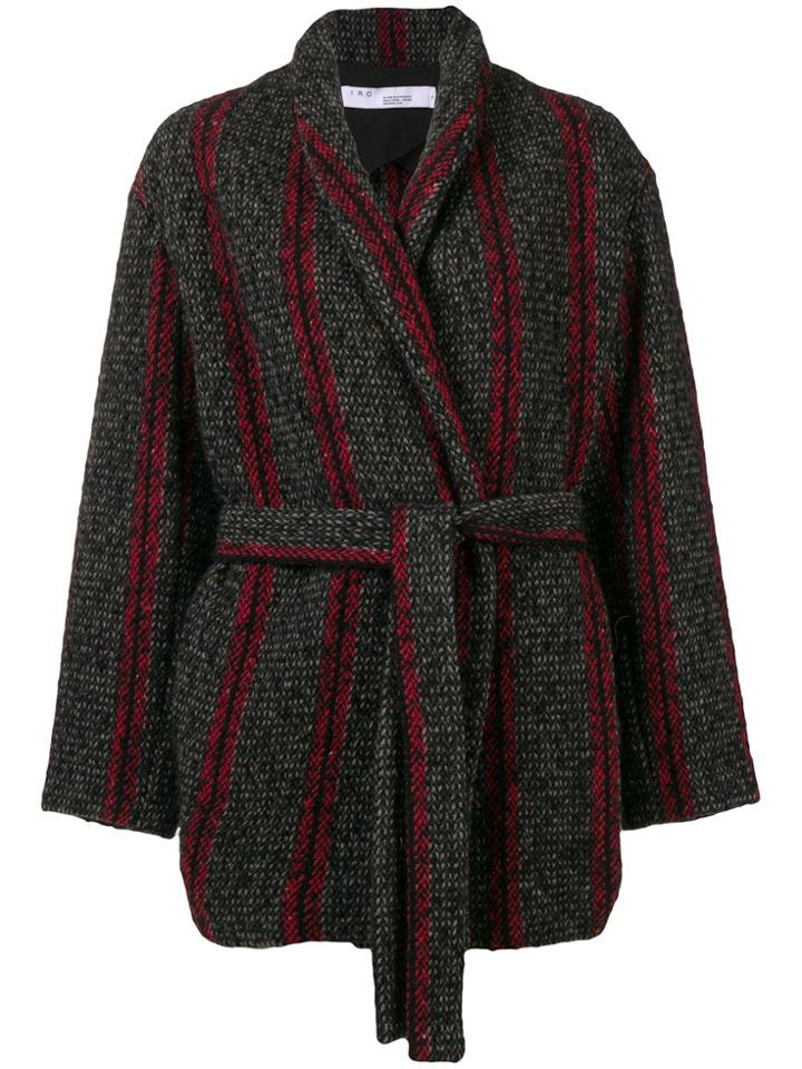 Iro Contrast Belted Coat - Black