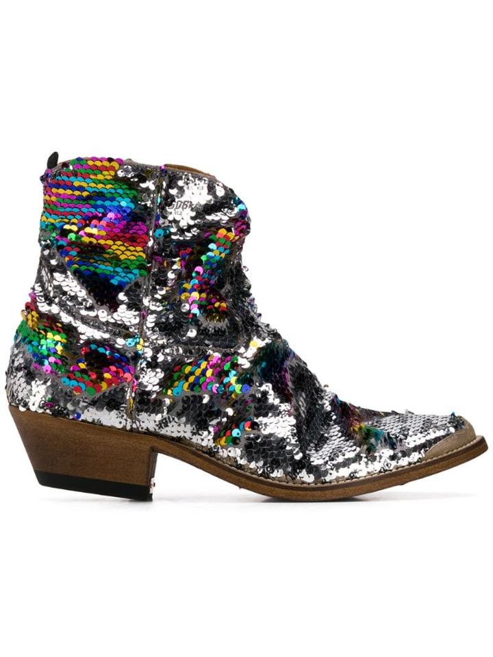 Golden Goose Sequin Embellished Boots - Silver