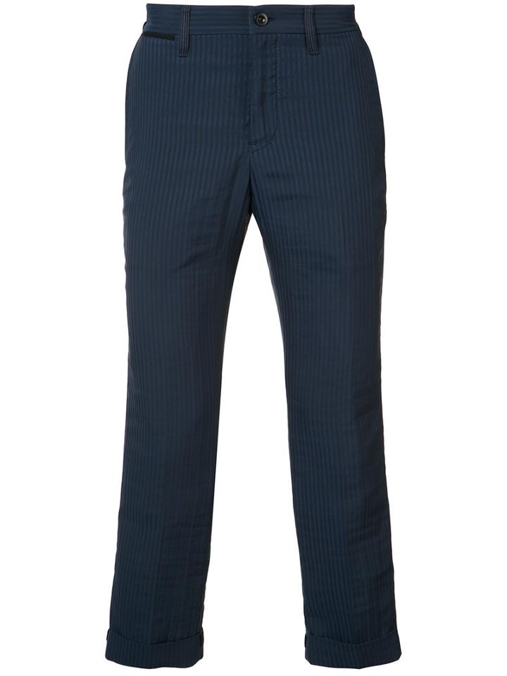Sacai Pinstriped Crop Trousers, Men's, Size: 4, Blue, Cotton/polyester