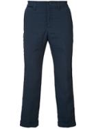 Sacai Pinstriped Crop Trousers, Men's, Size: 4, Blue, Cotton/polyester