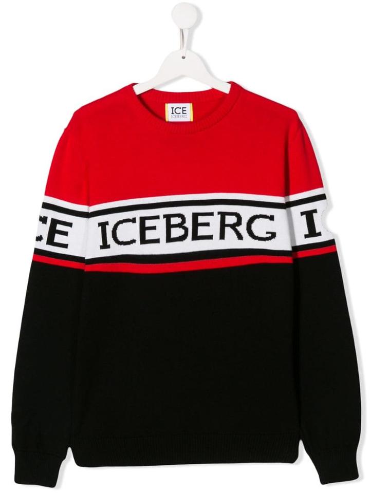 Iceberg Kids Teen Contrast Logo Print Jumper - Red