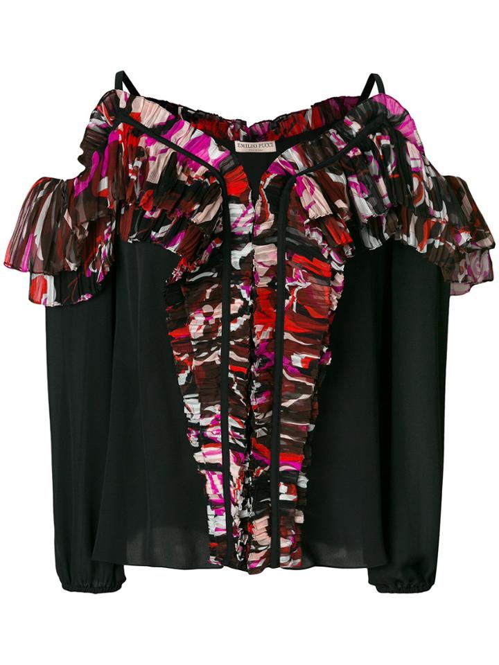 Emilio Pucci Ruffled Cold Shoulder Blouse - Black