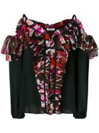 Emilio Pucci Ruffled Cold Shoulder Blouse - Black