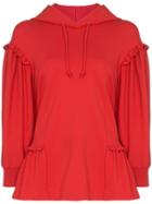 Simone Rocha Ruffled Trim Hoodie - Red