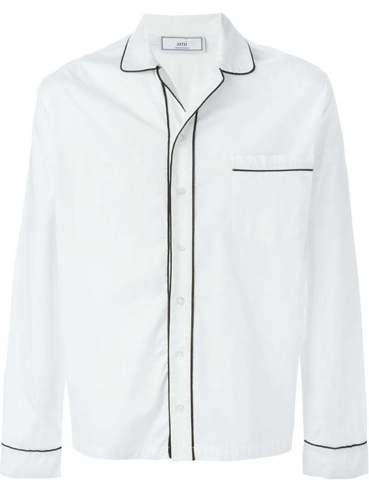Ami Alexandre Mattiussi Piped Trim Pyjama Shirt, Men's, Size: Large, White, Cotton