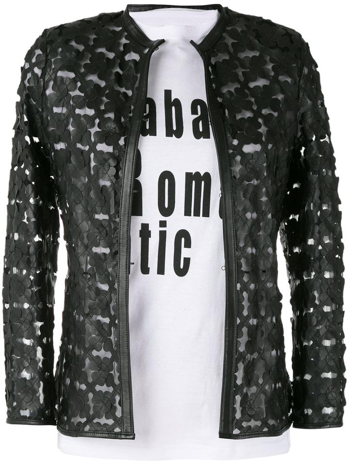 Caban Romantic - 'flowershort' Jacket - Women - Leather/polyamide - 48, Black, Leather/polyamide