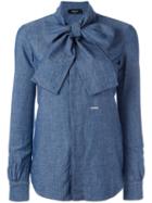 Dsquared2 Pussy Bow Shirt, Women's, Size: 44, Blue, Lyocell/linen/flax/cotton