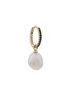 Otiumberg 9kt Gold Pearl Charm Black Onyx Hoop Earring