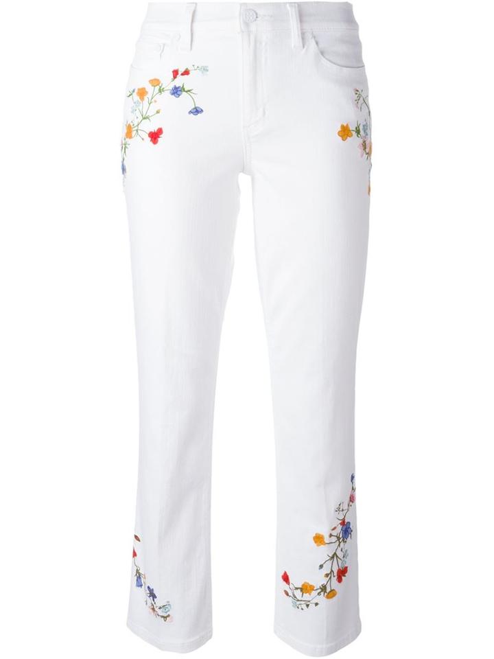 Tory Burch Embroidered Cropped Jeans, Women's, Size: 30, White, Cotton/polyester/spandex/elastane