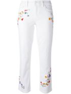 Tory Burch Embroidered Cropped Jeans, Women's, Size: 30, White, Cotton/polyester/spandex/elastane