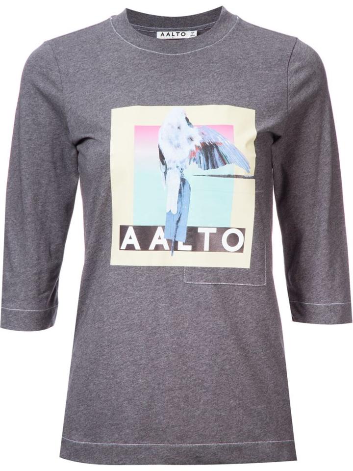 Aalto Logo Print Top, Women's, Size: 34, Grey, Cotton