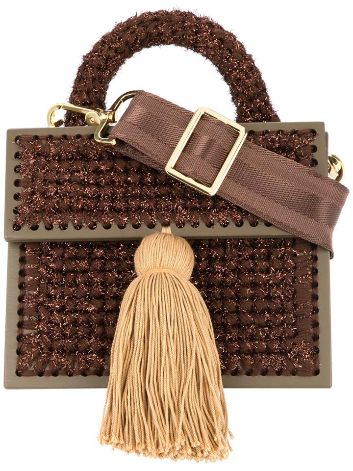 0711 Copacabana Small Woven Handbag - Brown