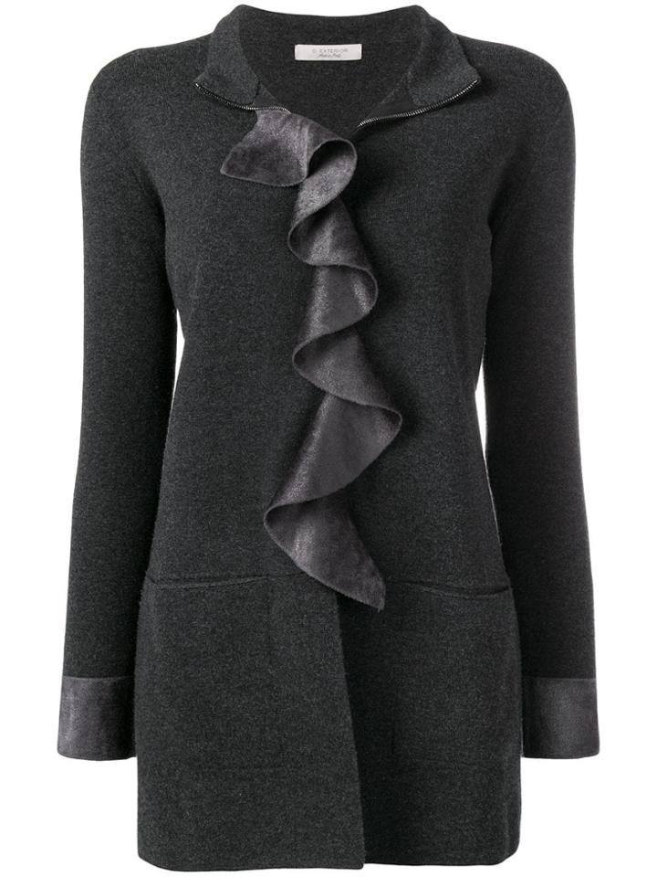 D.exterior Ruffle Trim Turtleneck Cardigan - Grey