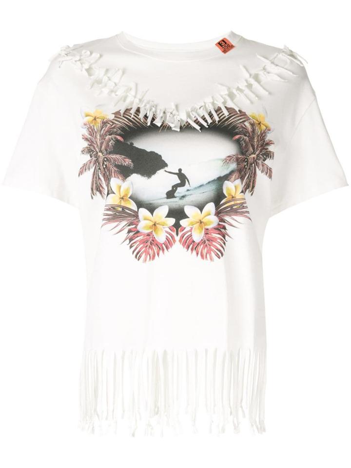 Maison Mihara Yasuhiro Paradise Print Fringed T-shirt - White