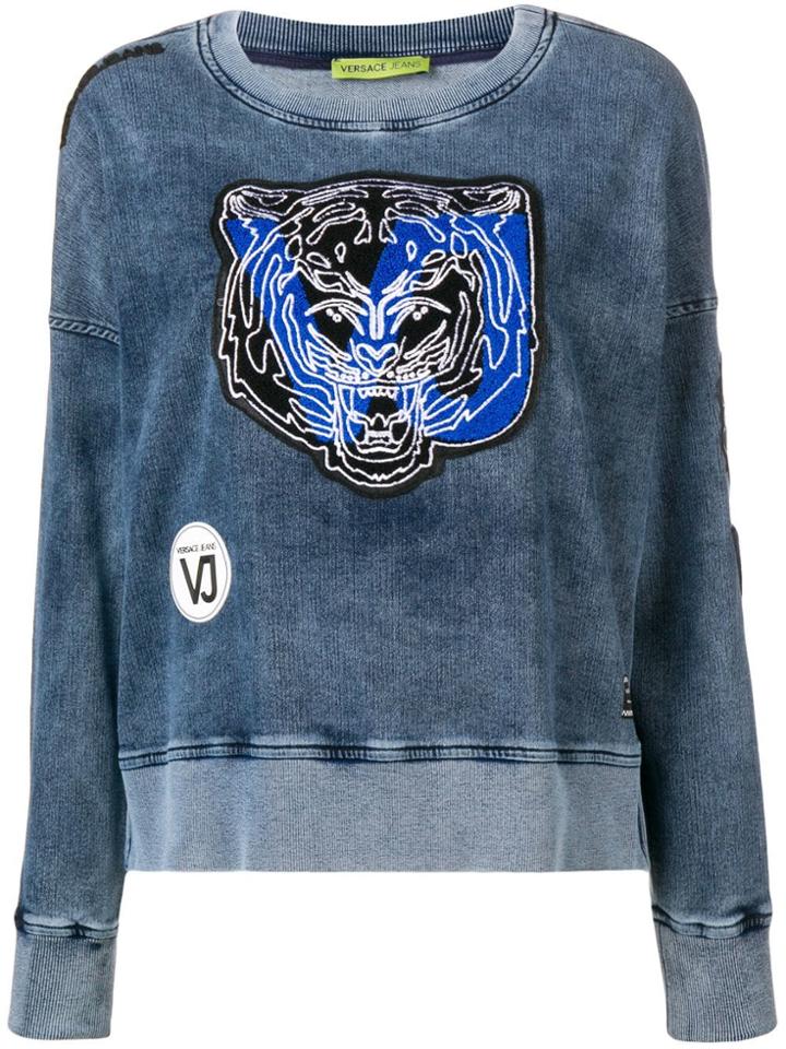 Versace Jeans Tiger Patch Applique Washed Sweatshirt - Blue