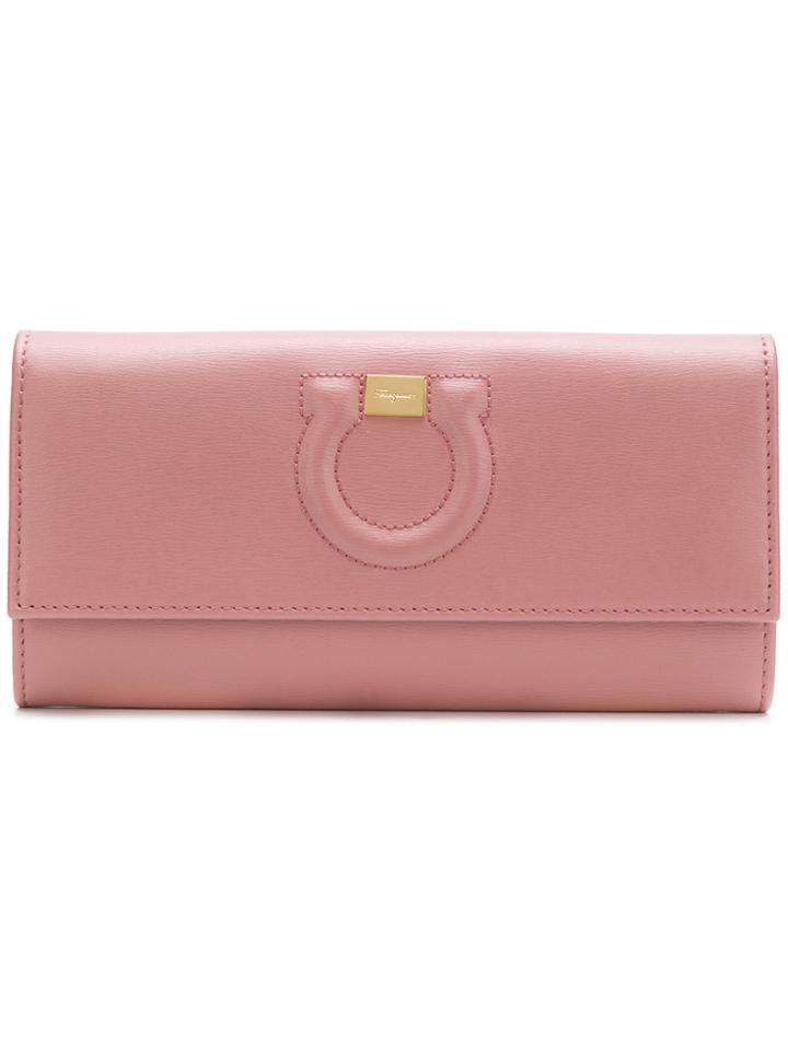 Salvatore Ferragamo Elongated Design Front Logo Purse - Pink & Purple