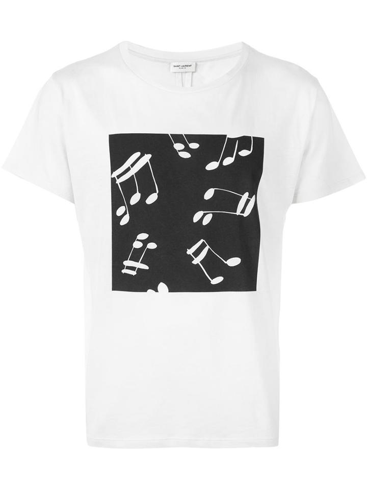 Saint Laurent Music Note Printed T-shirt, Men's, Size: Small, Grey, Cotton