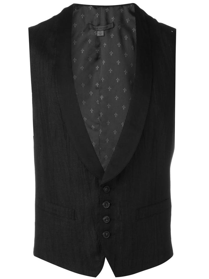 John Varvatos Shawl Lapel Waistcoat, Men's, Size: 52, Black, Cotton/linen/flax/ramie